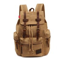 Men's Solid Color Canvas Frosted String Functional Backpack Laptop Backpack main image 3