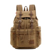 Men's Solid Color Canvas Frosted String Functional Backpack Laptop Backpack main image 4