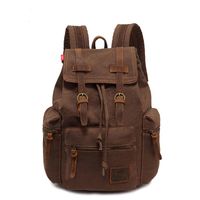 Men's Solid Color Canvas Frosted String Functional Backpack Laptop Backpack main image 2