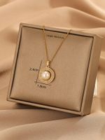 Elegant Round Copper Artificial Pearls 18k Gold Plated Pendant Necklace main image 2