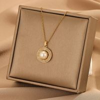 Elegant Round Copper Artificial Pearls 18k Gold Plated Pendant Necklace sku image 1