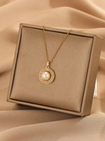Elegant Round Copper Artificial Pearls 18k Gold Plated Pendant Necklace main image 3