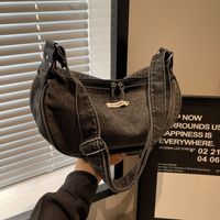 Women's Denim Solid Color Classic Style Square Zipper Shoulder Bag main image 9