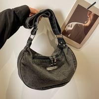 Women's Denim Solid Color Classic Style Square Zipper Shoulder Bag main image 8