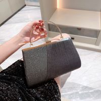Gold Silver Black Polyester Solid Color Rhinestone Square Evening Bags main image 6