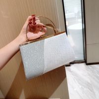 Gold Silver Black Polyester Solid Color Rhinestone Square Evening Bags main image 9