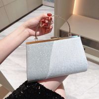 Gold Silver Black Polyester Solid Color Rhinestone Square Evening Bags sku image 2