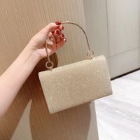 Gold Silver Polyester Solid Color Rhinestone Square Evening Bags main image 5