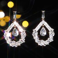 1 Pair Elegant Luxurious Geometric Water Droplets Plating Inlay Alloy Rhinestones Zircon Silver Plated Drop Earrings main image 9