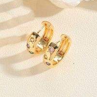 1 Pair Simple Style Round Copper Zircon 14k Gold Plated Hoop Earrings main image 4