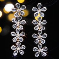 1 Par Elegante Lujoso Flor Enchapado Embutido Aleación Diamantes De Imitación Circón Plateado Pendientes De Gota sku image 6