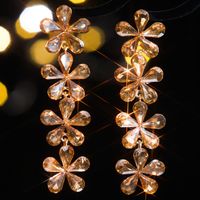 1 Par Elegante Lujoso Flor Enchapado Embutido Aleación Diamantes De Imitación Circón Plateado Pendientes De Gota sku image 5