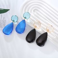 1 Pair Elegant Simple Style Water Droplets Inlay Alloy Resin Resin Gold Plated Drop Earrings main image 4