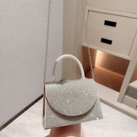 Gold Silver Black Polyester Solid Color Rhinestone Square Evening Bags main image 2