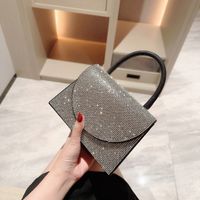 Gold Silver Black Polyester Solid Color Rhinestone Square Evening Bags main image 7