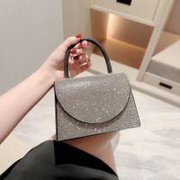 Gold Silver Black Polyester Solid Color Rhinestone Square Evening Bags main image 9