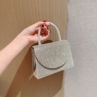 Gold Silver Black Polyester Solid Color Rhinestone Square Evening Bags sku image 2