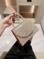 Gold Silver Black Polyester Solid Color Rhinestone Square Evening Bags sku image 1