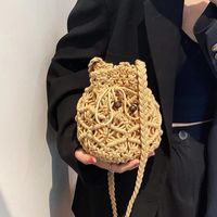 Women's Small Cotton Thread Solid Color Classic Style Round Open Straw Bag sku image 1