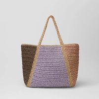 Women's Large Straw Color Block Vintage Style Square Open Straw Bag sku image 1