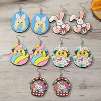 1 Paire Mignon Lapin Peint Bois Plaqué Argent Boucles D'oreilles main image 1