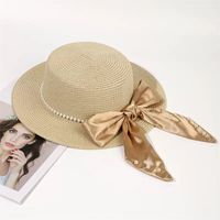 Women's Vintage Style Bow Knot Flat Eaves Straw Hat sku image 4