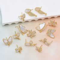 1 Pair Copper Shell Zircon Butterfly Polished Earring Findings main image 5