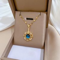 Wholesale Simple Style Flower Titanium Steel Copper Hollow Out Inlay Gem Zircon Pendant Necklace main image 5