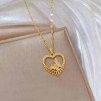 Wholesale IG Style Shiny Heart Shape Butterfly Titanium Steel Copper Hollow Out Inlay Zircon Pendant Necklace main image 4