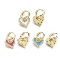 1 Pair Copper Turquoise Zircon Heart Shape Earrings Accessories Simple Style main image 6