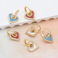 1 Pair Copper Turquoise Zircon Heart Shape Earrings Accessories Simple Style main image 5