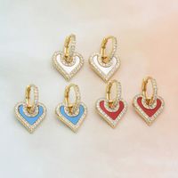 1 Pair Copper Turquoise Zircon Heart Shape Earrings Accessories Simple Style main image 1