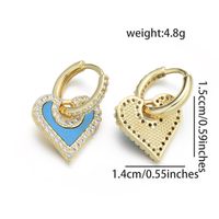1 Pair Copper Turquoise Zircon Heart Shape Earrings Accessories Simple Style main image 2