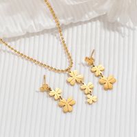 Stainless Steel 14K Gold Plated Simple Style Polishing Plating Shamrock Earrings Necklace main image 4