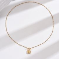 Stainless Steel 14K Gold Plated Rose Gold Plated IG Style Simple Style Plating Inlay Lock Artificial Pearls Shell Pendant Necklace main image 5