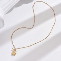 Stainless Steel 14K Gold Plated Rose Gold Plated IG Style Simple Style Plating Inlay Lock Artificial Pearls Shell Pendant Necklace main image 7