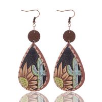 1 Pair Simple Style Classic Style Cactus Sunflower Cattle Patchwork Pu Leather Drop Earrings sku image 1