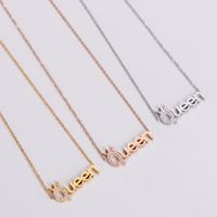 Stainless Steel 18K Gold Plated Rose Gold Plated Wedding Shiny Inlay Letter Zircon Pendant Necklace main image 3