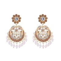 1 Pair Elegant Retro Flower Tassel Pearl Inlay Alloy Rhinestones Drop Earrings sku image 1