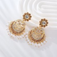 1 Pair Elegant Retro Flower Tassel Pearl Inlay Alloy Rhinestones Drop Earrings main image 4