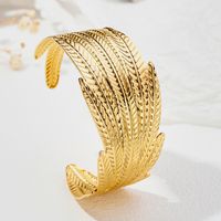 Vacation Modern Style Commute Leaf Flower Grain Stainless Steel Asymmetrical Metal Bangle main image 8