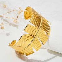 Vacation Modern Style Commute Leaf Flower Grain Stainless Steel Asymmetrical Metal Bangle main image 7