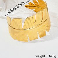 Vacation Modern Style Commute Leaf Flower Grain Stainless Steel Asymmetrical Metal Bangle main image 3