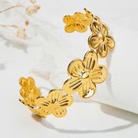 Vacation Modern Style Commute Leaf Flower Grain Stainless Steel Asymmetrical Metal Bangle main image 6