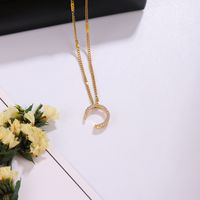 Elegant Shiny C Shape Triangle Oval Stainless Steel Copper Plating Inlay Zircon 18k Gold Plated Pendant Necklace main image 10