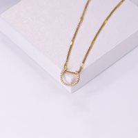 Elegant Shiny C Shape Triangle Oval Stainless Steel Copper Plating Inlay Zircon 18k Gold Plated Pendant Necklace main image 6