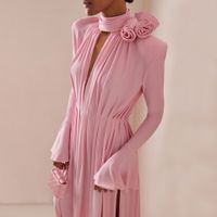 Women's Regular Dress Party Dress Elegant High Neck Flowers Long Sleeve Solid Color Maxi Long Dress Party Cocktail Party main image 1