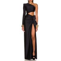 Women's Slit Dress Party Dress Elegant Sexy Oblique Collar Long Sleeve Solid Color Maxi Long Dress Holiday Banquet Evening Party main image 1