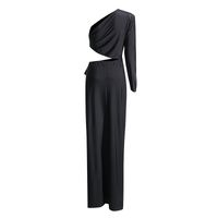 Women's Slit Dress Party Dress Elegant Sexy Oblique Collar Long Sleeve Solid Color Maxi Long Dress Holiday Banquet Evening Party main image 4