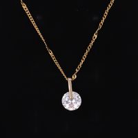 Elegant Simple Style Shiny Round Square Stainless Steel Copper Plating Inlay Zircon 18k Gold Plated Pendant Necklace main image 9